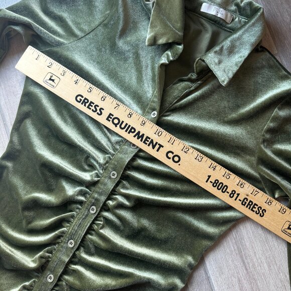Mulla Olive Green Velour Button-Up Collared Dress – Women’s Medium - Picture 7 of 9
